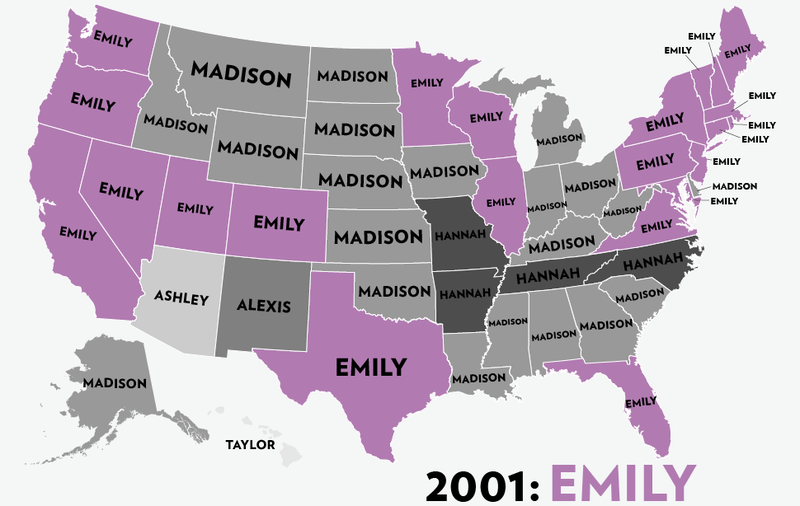 Illustration for article titled Map: Six Decades of the Most Popular Names for Girls, State-by-State